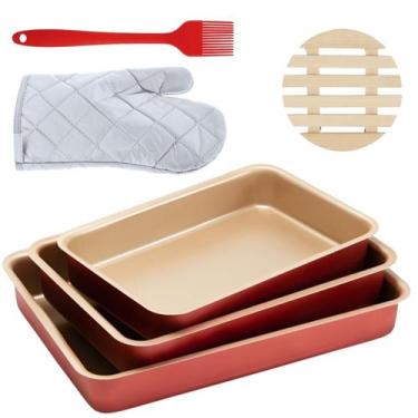 Imagem de Jogo Assadeira Alta 03 Pçs + Luva + Pincel +Descanso Panela - Marcolar