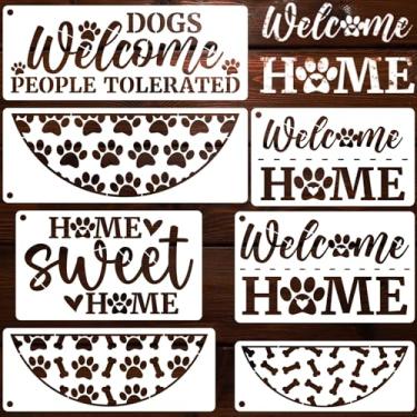 Imagem de YKW Pacote com 7 estênceis de boas-vindas para cães, modelos grandes de decoração de casa para animais de estimação, tapetes de porta, placas de madeira, impressão de patas, artesanato faça você mesmo