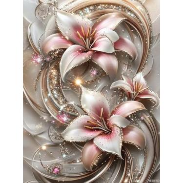 Imagem de YEEIFFD Kits de arte de plantas de diamante para adultos, pintura de diamante de flor, cor de diamante por números para adultos, kit de bordado de ponto cruz com strass DIY 5D para decoração de casa