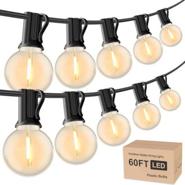Imagem de RTTY Luzes De Corda Para Áreas Externas 60 Pés, Globo Led G40 Pátio Com 32 Lâmpadas Plástico, À Prova Quebra, D'Água, Conectáveis E Penduradas Varanda, Café, Bistrô, Quintal, Gazebo, Deck, Festa