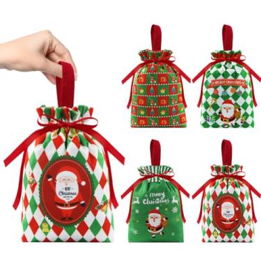 Imagem de Boerni 4 peças de sacos de presente de Natal com cordão reutilizáveis para véspera de Natal, sacos de maçã, fofos, de tecido de Papai Noel, para aniversário, inverno, festas, lembrancinhas, decorações