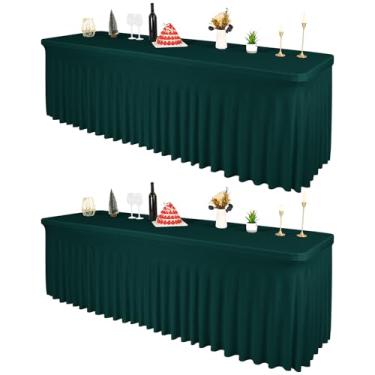 Imagem de 2 pacotes de roupas de mesa de elastano verde esmeralda para mesas retangulares de 2,3 m, capa de mesa resistente a rugas, saias de mesa elásticas laváveis para casamentos, festas, banquetes