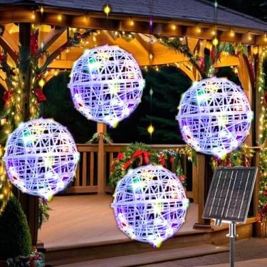 Imagem de WISEgham Luzes solares de Natal de 160 LED para árvores ao ar livre – Luzes de corda globo à prova d'água com 8 modos de iluminação, luzes de esfera solar, decoração de férias para varanda de jardim