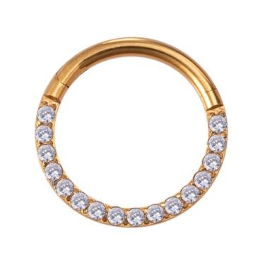 Imagem de 1 anel de septo de nariz de aço inoxidável dourado Daith brinco argola sólida cartilagem tragus hélice anéis 16G piercing de septo joia segmento articulado argola com zircônia transparente