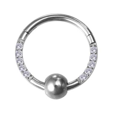 Imagem de 1 peça Anel de septo de nariz de segmento articulado prateado CZ 18G 10 mm contas de aço inoxidável Helix Daith Rook Conch Tragus Brincos de cartilagem