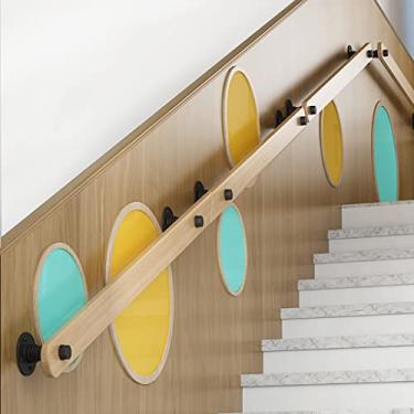 Imagem de Corrimãos de madeira 0,5-3,65 m corrimão de escada de pinho antiderrapante kit completo para suporte de segurança interno barra corrimão suporte de trilho com suporte de aço inoxidável para escadas Villa Loft Co (cor: marrom, tamanho: 2