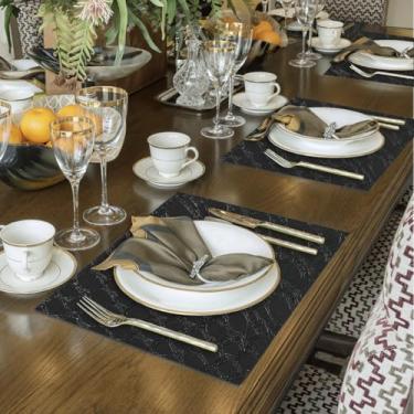 Imagem de Kit Jogo Americano Sousplat 100 Unidades Restaurantes Bar Hotel Mesa Posta Decoração - Croco Preto Retangular