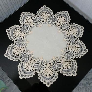 Imagem de Toalha de mesa de cabeceira redonda capa de mesa de renda macramê toalha de mesa clássica jacquard pequena toalha de mesa de linho toalha de mesa cachecol para festa de casamento tapete de vaso tapete