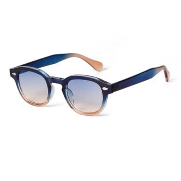 Imagem de Óculos de sol redondos azuis transparentes da moda, femininos e masculinos, retrô, rebite, tartaruga, pequenos, óculos de sol uv400 (27)