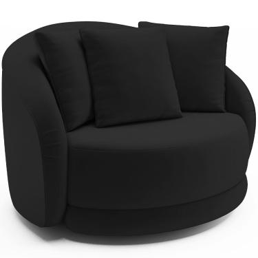 Imagem de Poltrona Decorativa Para Sala de Estar Base Giratória Witta M03 Veludo Preto - Lyam Decor