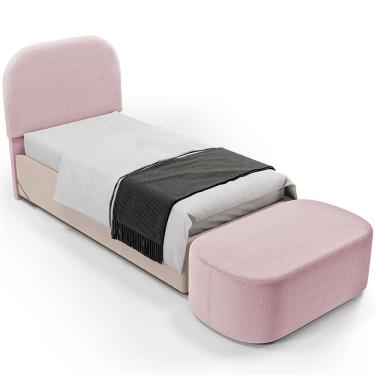 Imagem de Cabeceira Cama Box 100cm Lanna com Puff Recamier Doha W01 Bouclê Rosê - Lyam Decor