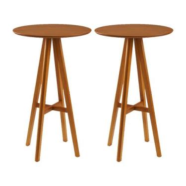 Imagem de Kit 2 Mesas Bistrô Alta Redonda Sila Base Madeira Maciça Mel - CARMO M
