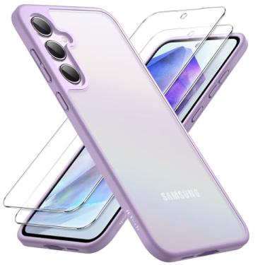 Imagem de JETech Capa Fosca 3 em 1 para Samsung Galaxy A55 5G, com Protetor de Tela de Vidro Temperado de 2 Pacotes, Case Capinha de Telefone, Fosca e à Prova de Choque com Proteção para Câmara (Lilás)