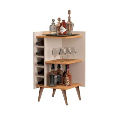 Imagem de Aparador De Canto Sala Com Adega Bar Retrô Pés Palito Malbec - Cor: Off White Com Nature - Lojas K7 Móveis