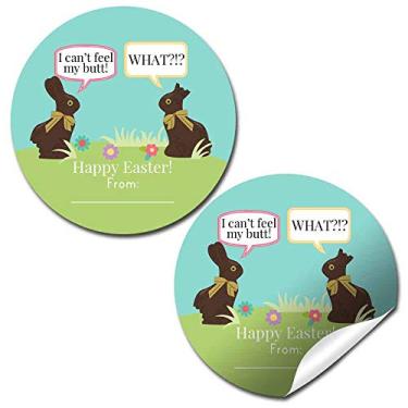 Imagem de Etiquetas adesivas de presente com tema de Páscoa Coelhinhos de chocolate engraçados para crianças, 40 adesivos de círculo de festa de 5 cm da AmandaCreation, ótimo para lembrancinhas de festa, selos