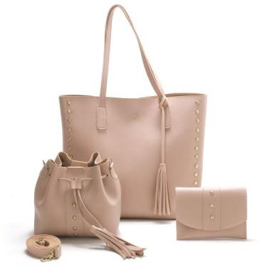 Imagem de Bolsa Feminina Kit 3 Bolsas Sacola Grande Saco Alça Lateral - Newcalfe