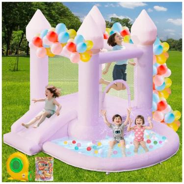 Imagem de Casa de Pulos Roxa FOOING, Casa de Pulos Inflável com Motor de Ar, Castelo de Pulos com Piscina de Bolinhas para Festas, Casamentos