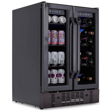 Imagem de Adega Climatizada de Zona Dupla para 18 Garrafas e 60 Latas em Aço Inoxidável, 110V 100W, NewAir, Preta