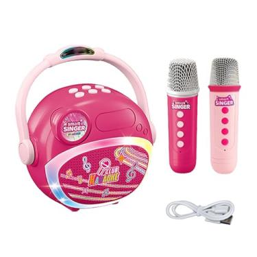 Imagem de Fockety Microfones sem fio, máquina de karaokê portátil recarregável de 500mAh, caixa de som Bluetooth com som surround 3D, conjunto de KTV para festas em casa e ao ar livre (Rosa)