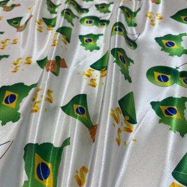 Imagem de Tecido Cetim Estampado Brasil Patriota 1,40m para Decorações e Festas 
