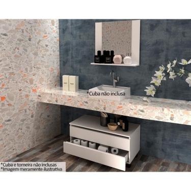 Imagem de Armário C- Balcão Banheiro Rodizios Bn3603 S- Cuba 80cm E Espelho Bn3610 Branco - Tecno Mobili