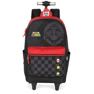 Imagem de Mochila de Rodinhas Com Alça Luxcel Mario Bros Patch Vermelho