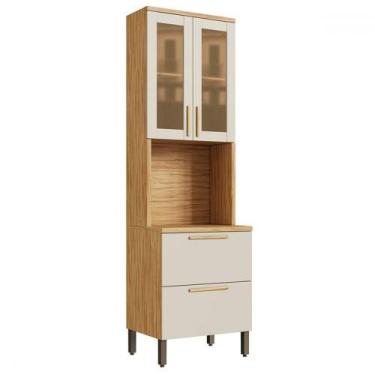 Imagem de Paneleiro Riesling 4 Portas 2 Prateleiras 100% Mdf com Vidro Amêndoa/O