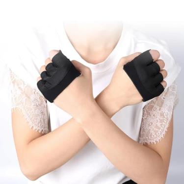 Imagem de Um par de luvas pretas de fitness, absorção de suor, respiráveis, para exercícios de ioga, quatro dedos, luvas de silicone para meio dedo