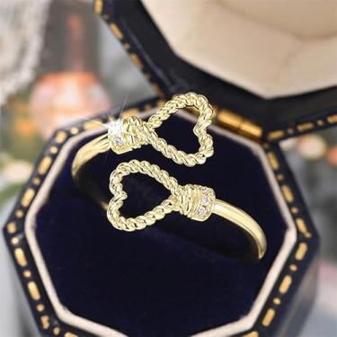 Imagem de 1 anel aberto de coração duplo adorável para mulheres requintados anéis de luxo leves femininos joias finas vida diária namoro decoração para festa de formatura, Cobre, Sem pedra preciosa