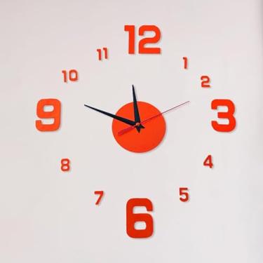 Imagem de Relógio de parede numeral romano 3D moderno acrílico espelho sem moldura relógios de quartzo autoadesivos para pendurar decoração de casa, 40 cm (vermelho digital)