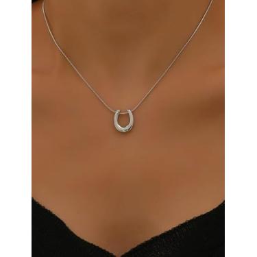 Imagem de Colar minimalista com pingente de ferradura banhado a prata em forma de U, corrente de cobra geométrica, colares, colar hipoalergênico, retrô, vintage, conjunto completo, joias, festa, presente de