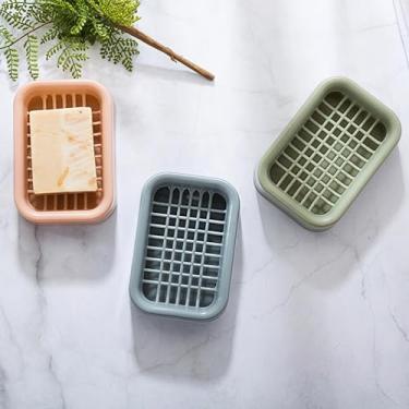 Imagem de 1 suporte de sabão de drenagem de camada dupla - saboneteira de plástico com orifícios de ventilação para banheiro/chuveiro, protetor de sabão de parede ou bancada, azul, 1 peça