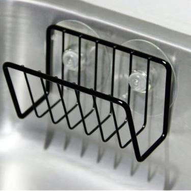 Imagem de Suporte de esponja para pia de cozinha, pedra de esponja de aço inoxidável, secagem rápida e sem grelhar (preto)