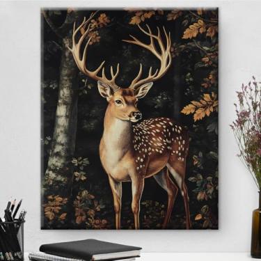Imagem de Estética veado rústico decoração de parede arte de parede Cottagecore Deer Picture Canvas Print Poster Dark Academia pintura emoldurada decoração de parede para casa fazenda sala de estar quarto