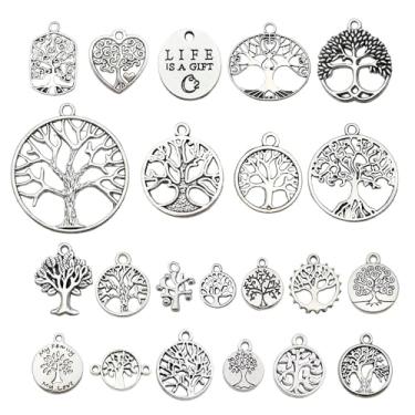 Imagem de 20 peças de pingentes de árvore da vida de prata antiga para fazer joias, colar, pulseira, chaveiro, kit de artesanato (SN27)