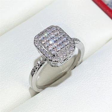 Imagem de Anéis de noivado de zircônia cúbica branca banhada a ouro branco, alianças de compromisso, festas noturnas, presentes de dia dos namorados, alianças de eternidade para mulheres, 9, Cobre, Sem pedra