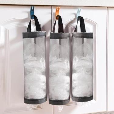 Imagem de 3 peças de armazenamento e organizador de saco plástico, prateleiras suspensas de lixo para cozinha, banheiro e uso doméstico (cinza)