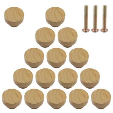 Imagem de Piutouyar 16 maçanetas de madeira para gavetas de cômoda, puxadores redondos de 35 mm / 1,38 polegadas, puxadores de gaveta de madeira natural para cozinha, armário, gaveta, armário, ferragens de