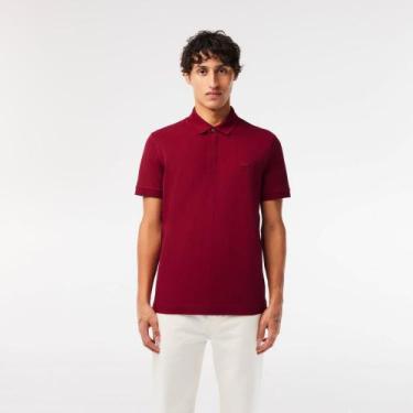 Imagem de Polo Lacoste Regular Fit Paris em Piqué Stretch, Bordeaux vinho, M