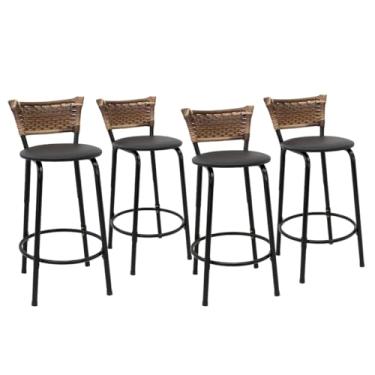 Imagem de Kit com 4 Banquetas 60cm Estrutura Preta Encosto Cappuccino Ideal Para Balcão Ilha Bancada Área de Lazer Cozinha Bar Lanchonete Piscina (Assento Preto)