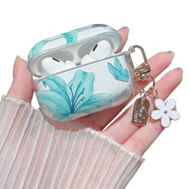 Imagem de MINSCOSE Capa transparente compatível com AirPods 4, design estético de flor de lírio de borboleta fofa com chaveiro floral, capa protetora de TPU macio à prova de choque para Airpods 4 para mulheres