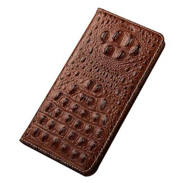 Imagem de POYUFRG Capa carteira para Honor Magic 8 Pro/Magic 8, capa de couro genuíno com padrão de crocodilo 3D com compartimentos para cartões, capa flip para celular, marrom, 8 Pro
