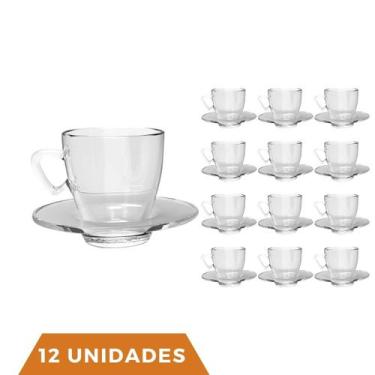Imagem de Kit 12 Xícaras Chá e Café C/ Pires Vidro 220mL Transparente - TODO DIA