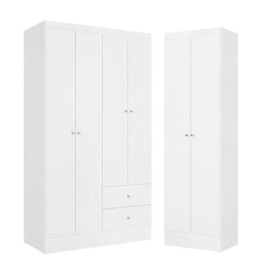 Imagem de Guarda Roupa Solteiro Astro 4 Portas Branco Rosa Flex Acetinado E Multiuso Space Branco - Thb