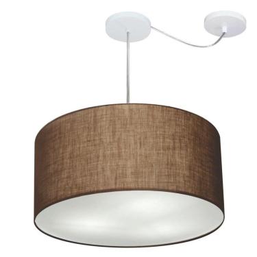 Imagem de Lustre Pendente Cilíndrico Com Desvio De Centro Vivare Md-4251 Cúpula Em Tecido 50x30cm - Bivolt Café 127/220v