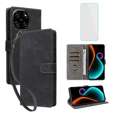Imagem de IUQXU Capa carteira para celular Blackview Color 6 com protetor de tela [bloqueio RFID] couro flip porta-cartão com suporte para mulheres e homens capa para celular para visualização preta cor 6