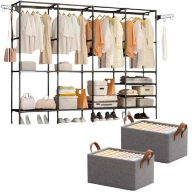 Imagem de Kit 2 Cestos Organizadores Caixa Dobrável Multiuso + Arara Cabideiro 4 Colunas de Roupas 10 Prateleiras Prova D'Água