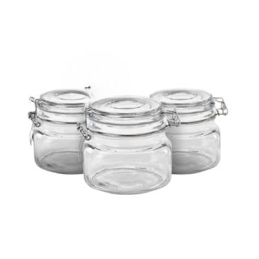 Imagem de POTE DE VIDRO 450ML HERMÉTICO COM TRAVA DE INOX(450ML 3 UNIDADES)