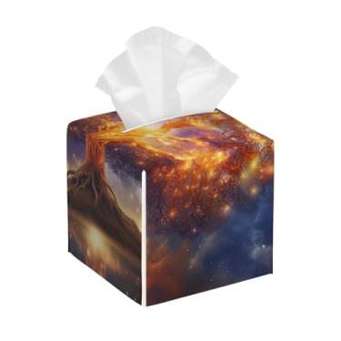 Imagem de Capa quadrada de couro para caixa de lenços de papel à prova d'água, galáxia, bonita, colorida, organizador de papel facial com cinto inferior, estojo de lenços para mesa, banheiro, escritório, mesa