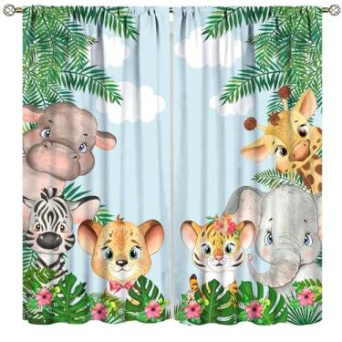 Imagem de Cortina infantil de animais da floresta, desenho animado aquarela, floresta, safári, animais selvagens, cortinas para quarto, sala de estar, berçário, tratamento de janela, conjunto com 2 painéis